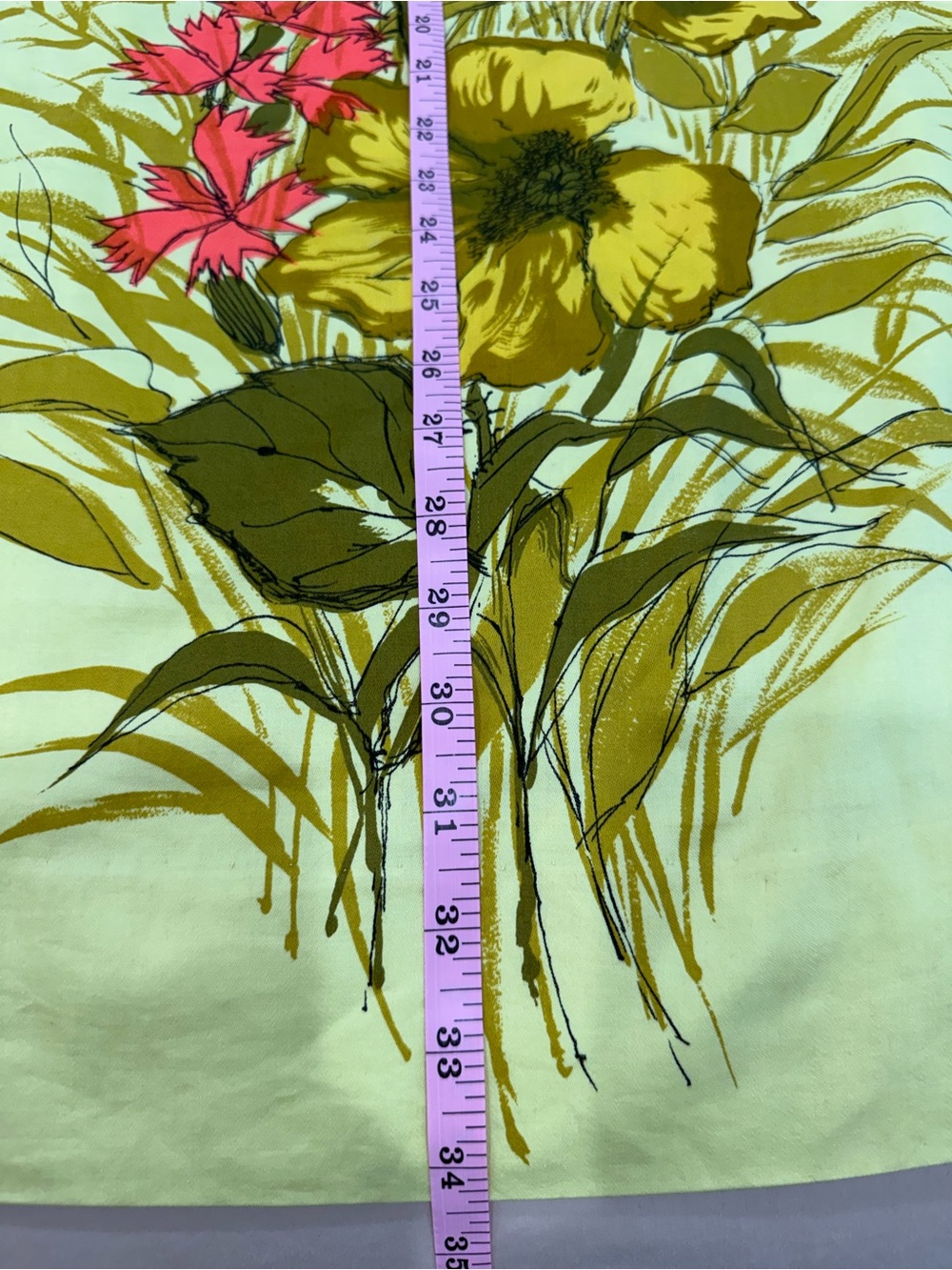 Vintage 60s Yellow Floral Graphic Shift Dress Mod Retro Chartreuse Linen 1960s - Picture 6 of 6
